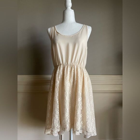DIVIDED by H&M Cream Sleeveless Lace high low Dress with back Zipper Size 10 - Picture 1 of 8